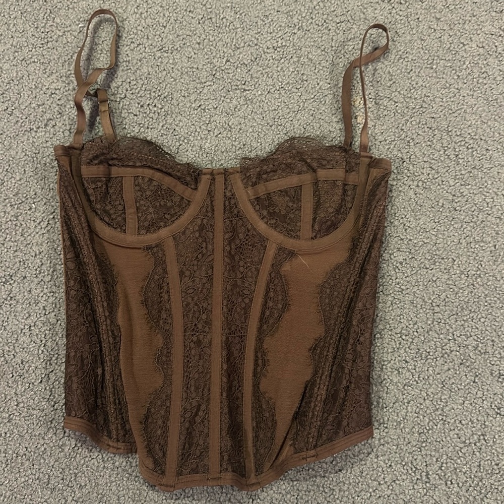 Urban Outfitters- Out From Under Modern Love Corset Top in Brown (Size: Small)